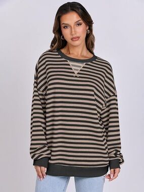 Amazon Striped Crewneck Sweatshirt - Black & Tan